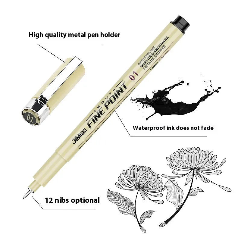 Waterproof syringe-style cartoon design drawing pen with black ink refill, 133mm plastic body