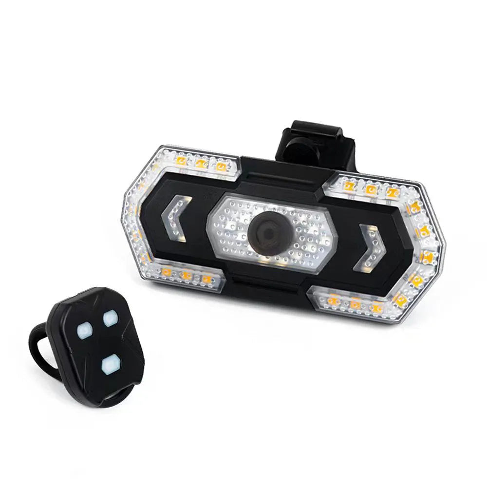 Black wireless steering remote control bicycle taillight with USB charging port