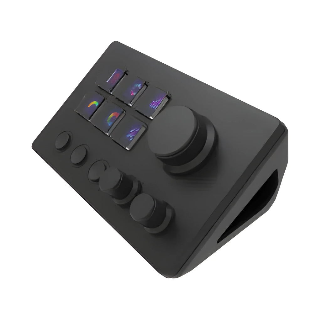 Black silica gel numeric keypad with adjustable bracket and USB cable on desk