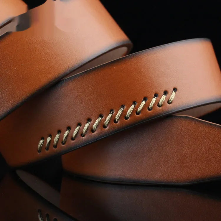 Men's retro-style patterned imitation leather belt with pin buckle in black, white, and brown colour options