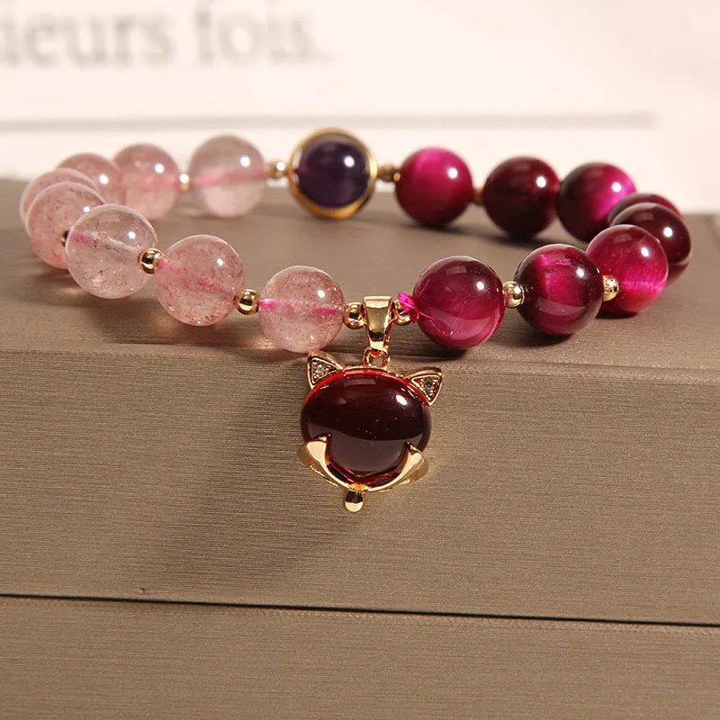 Natural strawberry crystal fashion bracelet for women, simple style, elastic rope, 18cm, in picture colour