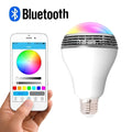 Smart LED bulb with integrated Bluetooth speaker for E27 lamp holders, showing colour-changing RGB light.