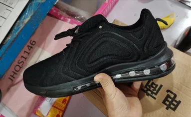 Men's black casual air cushion running shoes with lace-up front and round toe