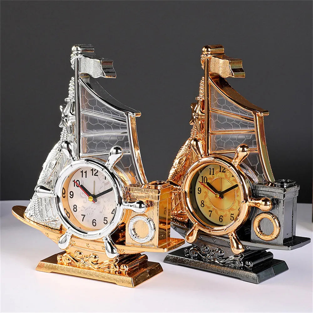 Plastic alarm clock with gold finish, compact size for bedroom use