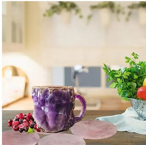 A solid purple resin coffee mug with a handle on a white background.