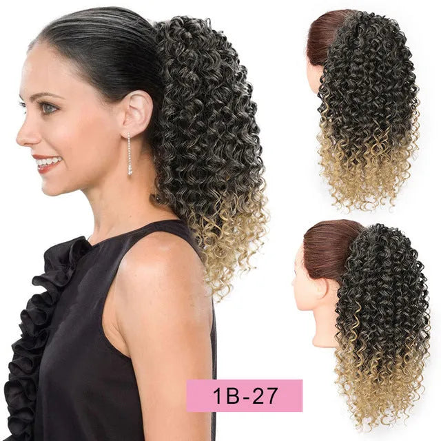Drawstring puffy ponytail afro curls wig for ladies medium length style #1B