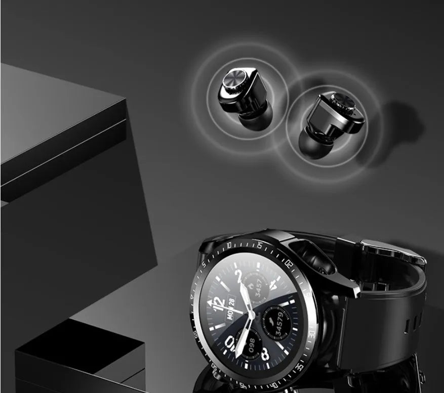 Black smart watch with silicone strap showing blood pressure monitoring on a 1.28-inch screen.