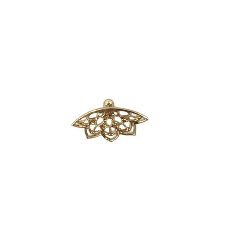 Spider web pattern stud earrings in gold and silver electroplated metal.