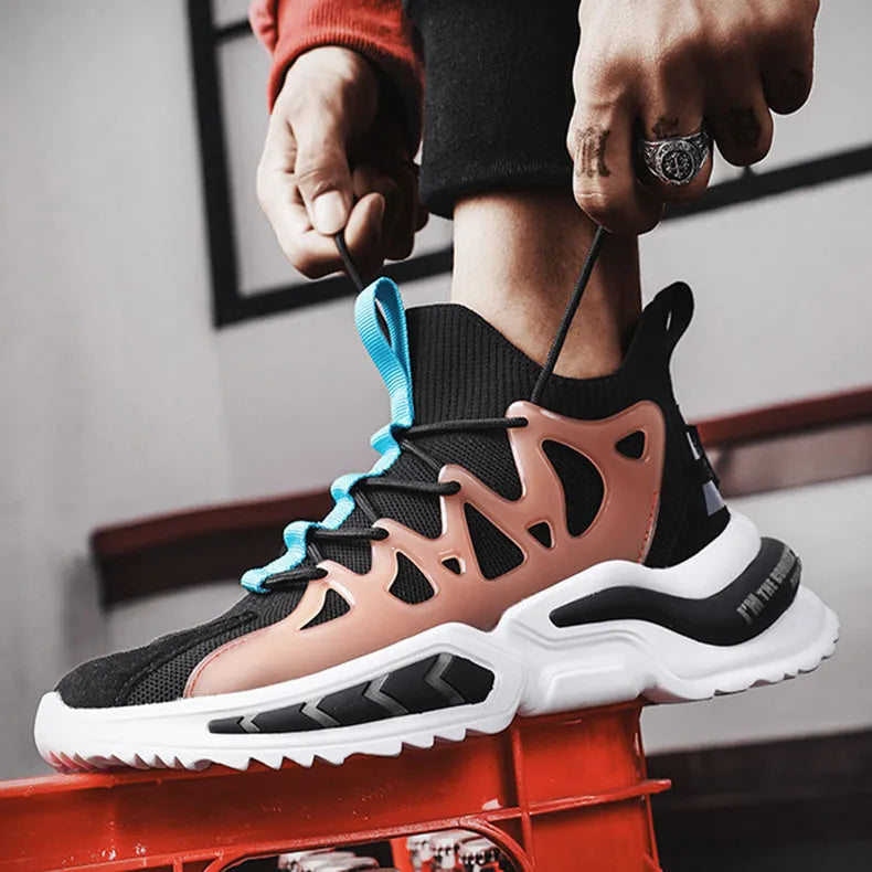 Men's fashion black non-slip sneakers with breathable mesh upper and EVA sole