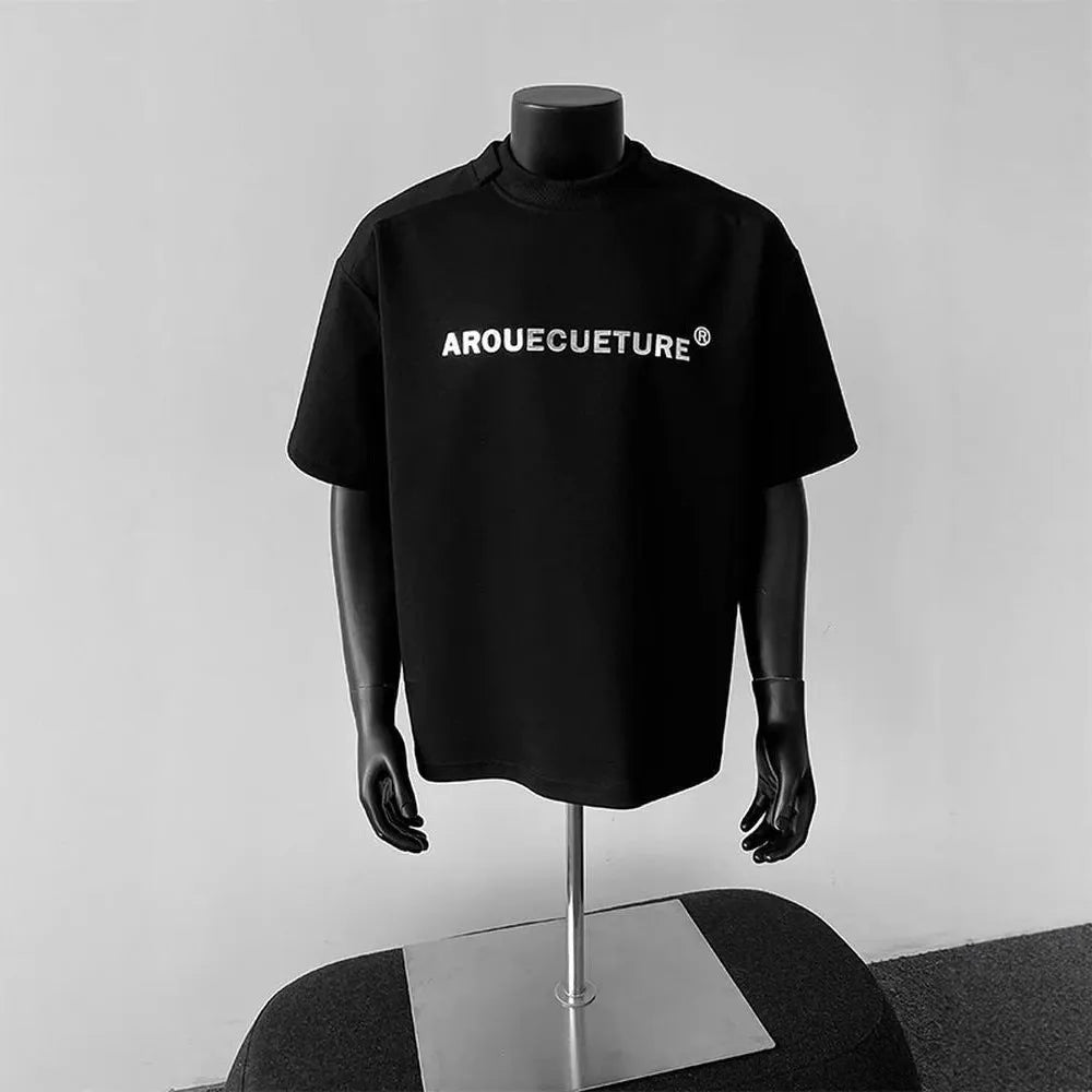 Men's white short sleeve cotton t-shirt with crew neck and loose fit styling