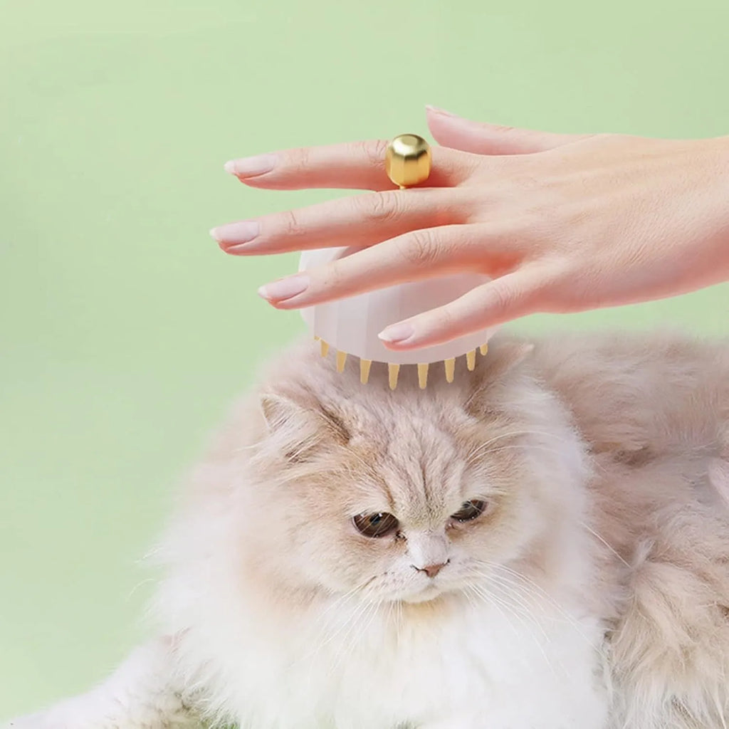 Green pet bath massage brush with silicone bristles and drain holes on a white background.