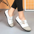 Button plus size casual all-match low top velcro peas flat shoes in cow split leather, round toe, black colour