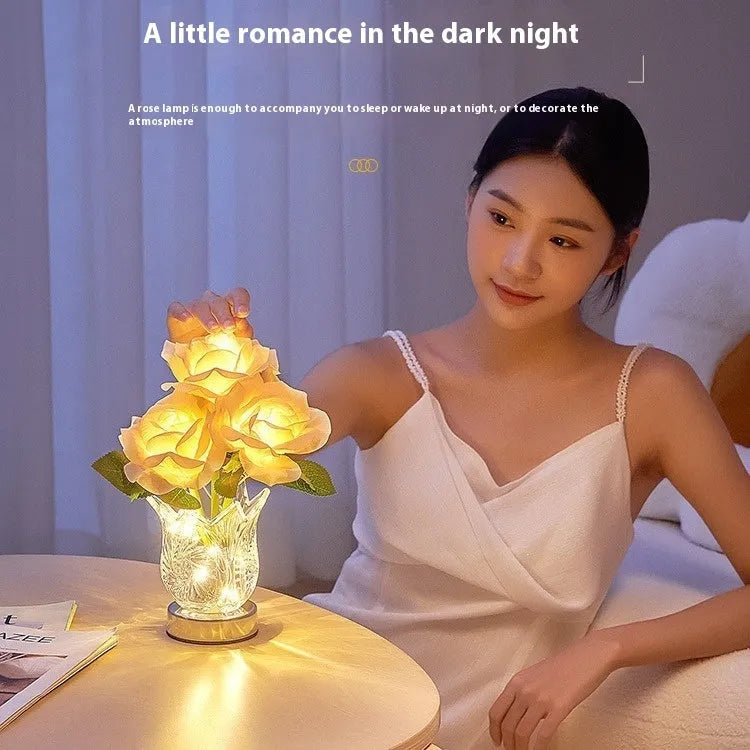 Crystal floral decorative touch dimmable rechargeable LED table lamp with modern styling