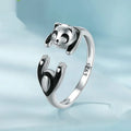 Sterling silver panda ring bracelet with white gold plating and adjustable opening