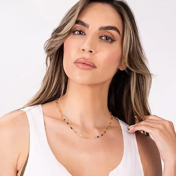 Geometric glass pendant necklace on adjustable alloy chain with electroplated finish