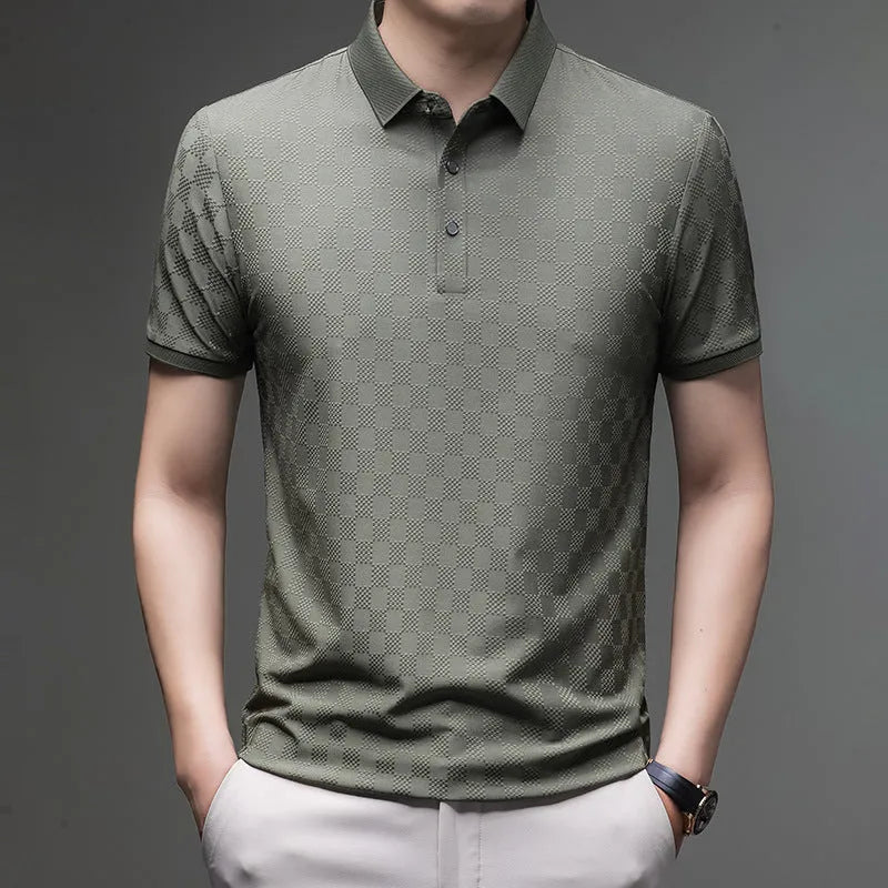 Rhombus slit design thin ice silk short sleeve T-shirt in black, green, and brown colour options