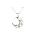 Copper sun and moon tooth couple necklace with electroplated finish on cross chain.