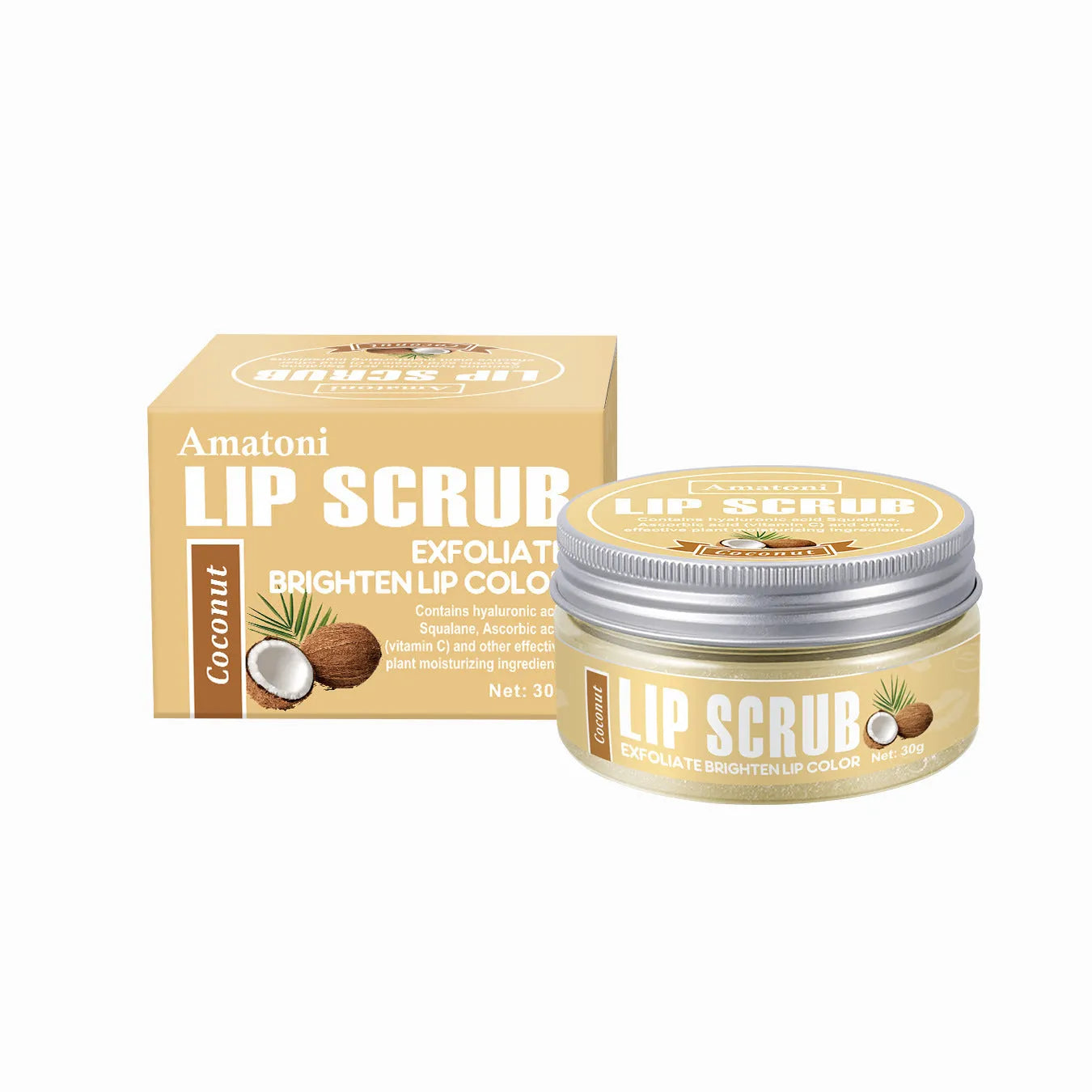 30g jar of fruit flavour lip scrub cream in coconut, raspberry, vanilla, or watermelon