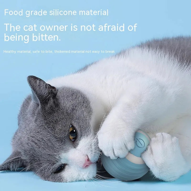 Blue rechargeable automatic moving cat toy ball with charging cable