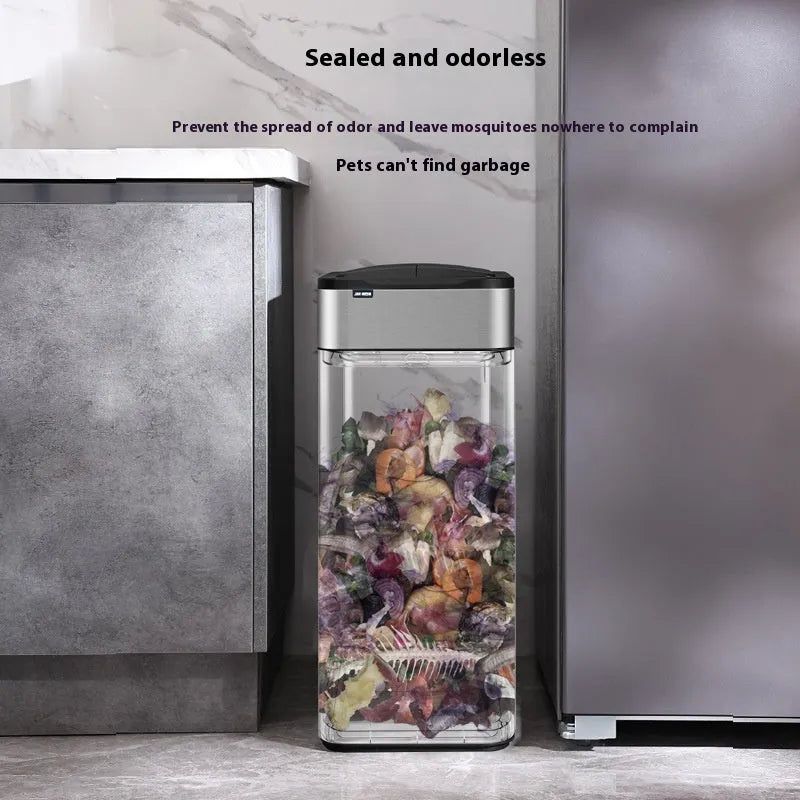 Stainless steel smart inductive trash can with automatic lid and deodorant function