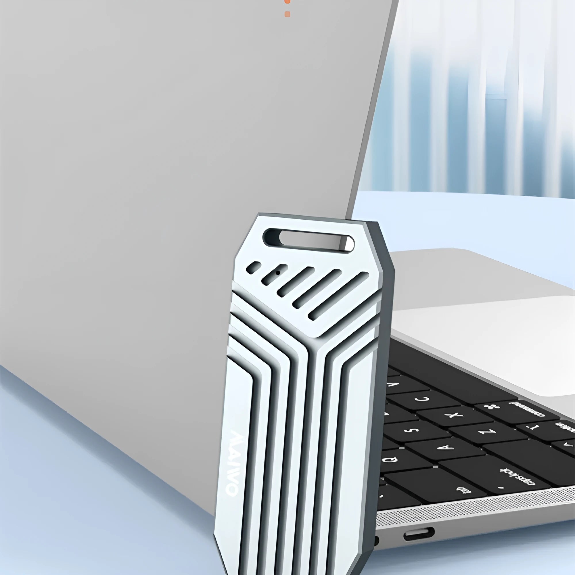 USB 4.0 aluminium M.2 NVMe SSD external hard drive enclosure case in silver and grey colours
