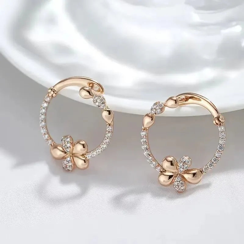 Copper round ring earrings for women, geometric shape, electroplated finish, EK13286-FD-01 colour, 1.5 cm diameter