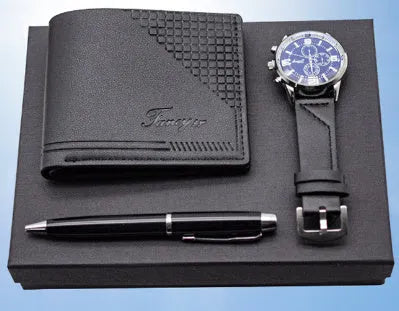 Modern simplicity wallet pen watch gift set in black or brown with OPP packaging