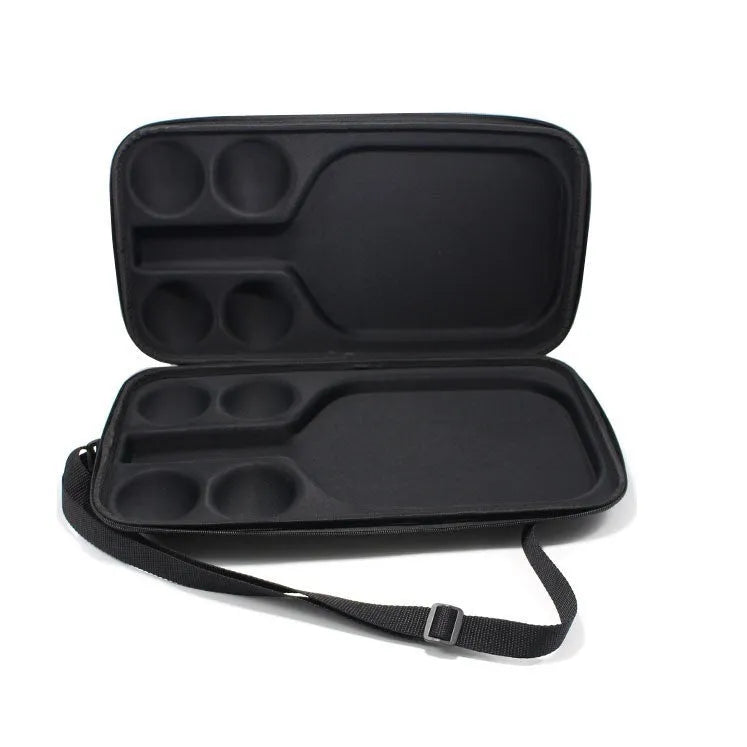 Black waterproof pickleball racket storage bag with dual shoulder straps