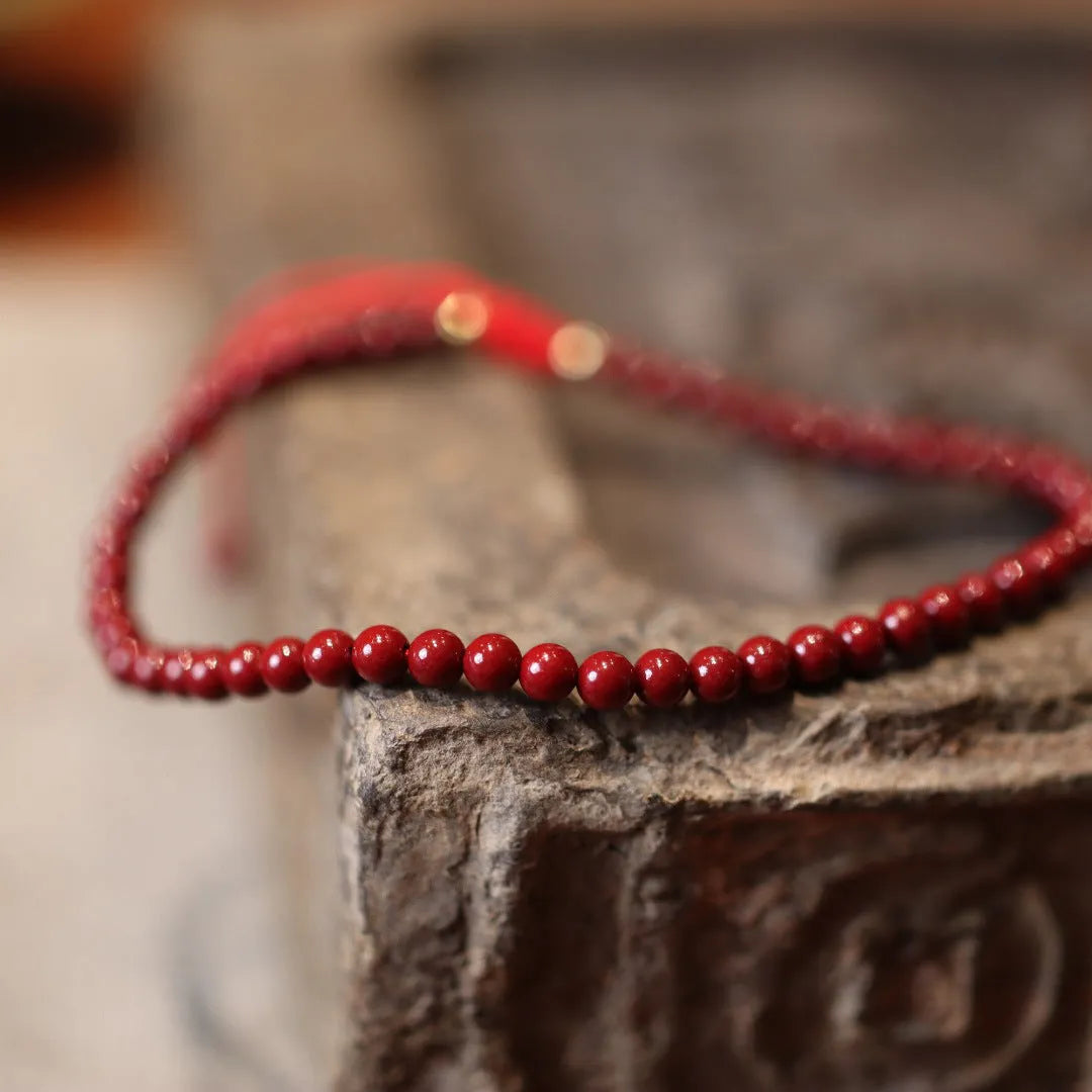 Natural raw ore cinnabar bracelet with purple gold sand design, geometric shape, and auspicious patterns, Chinese style