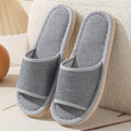Women's cotton and linen open toe slippers in dark coffee, thickening sole, breathable indoor house shoes