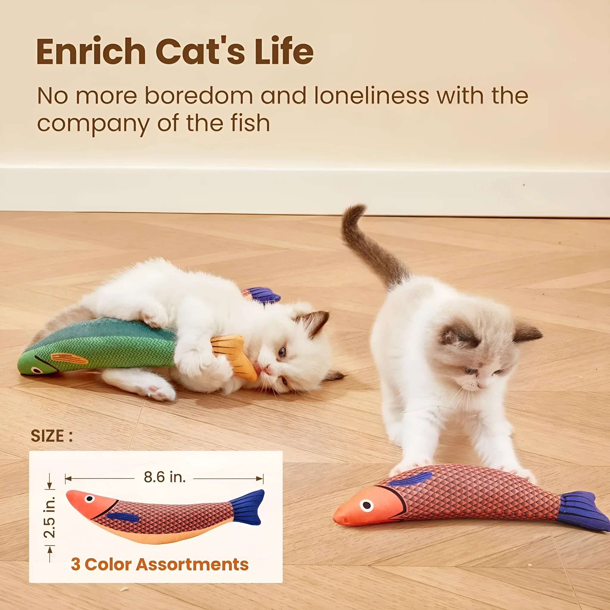 24cm long plush catnip fish toy in green colour with crinkle sound for feline play