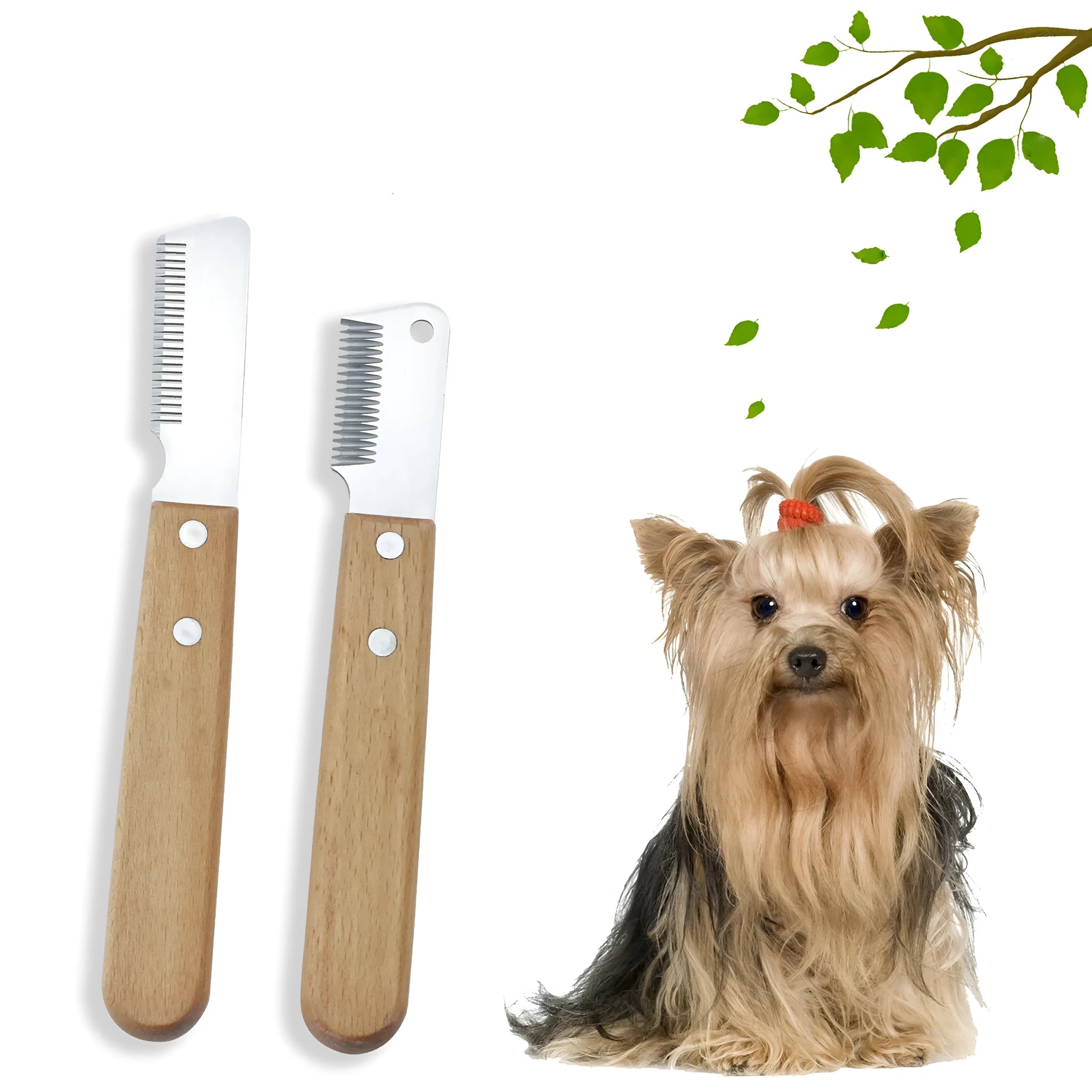 Pet stripping comb with metal blade and wooden handle for grooming dogs and cats