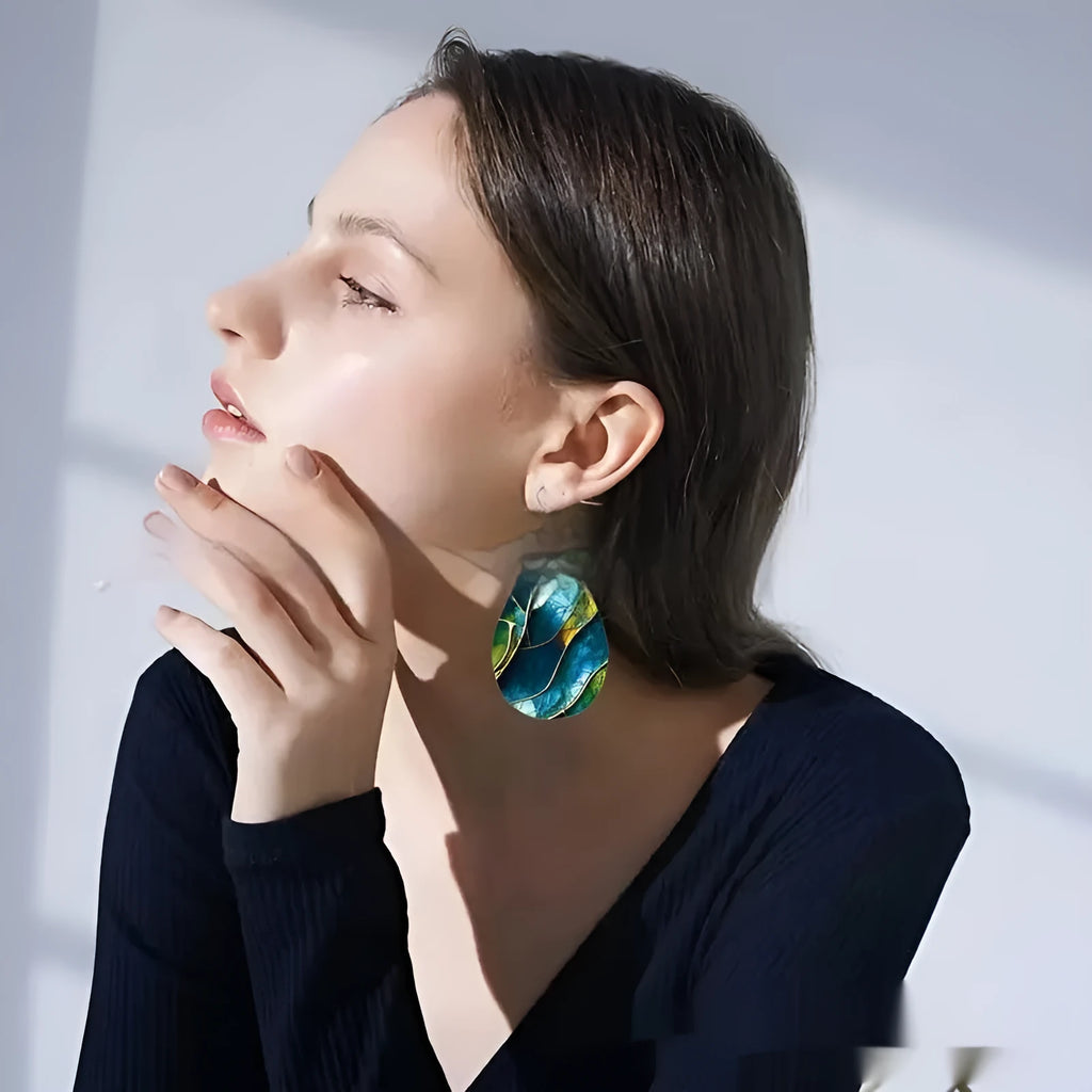 Acrylic flat branch knot drop earrings with printed patterns in various personality styles