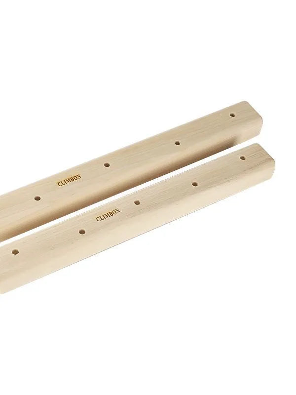 Wooden fingerboard hangboard set showing three different lengths for grip strength training