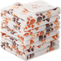 Coral fleece pet blanket with dog paw print pattern in beige, multiple sizes available
