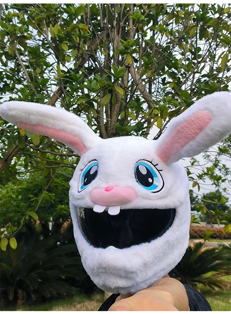 White rabbit head decorative helmet cover for electric motorcycles with long ears and plush material