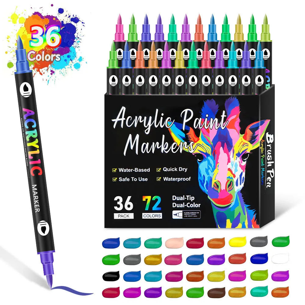 Double-headed acrylic marker pens with washable quick-drying ink in multiple colour sets