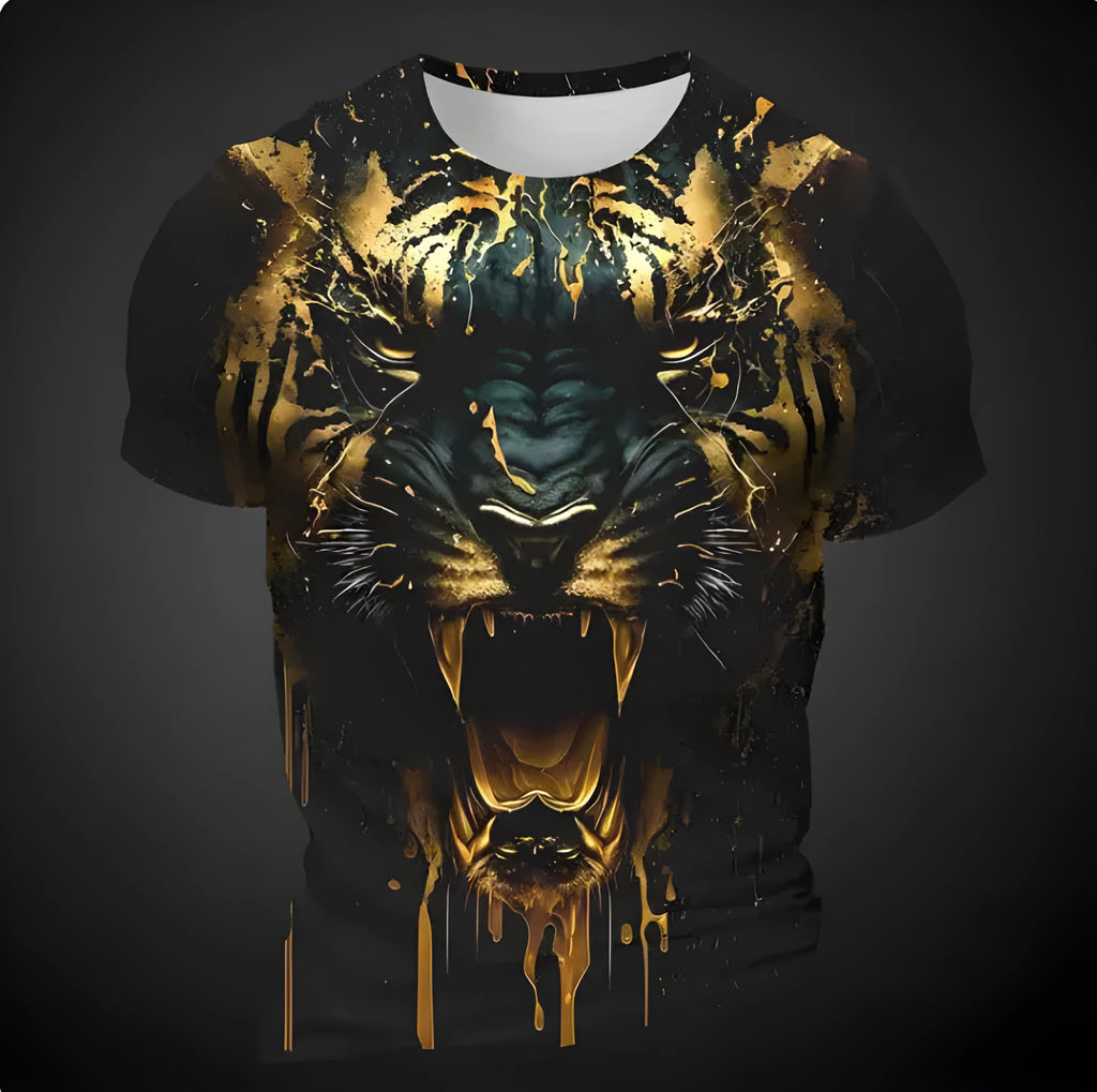 Men's 3D tiger pattern short sleeve t-shirt in bird eye cloth polyester with digital printing