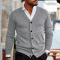 Men's slim fit acrylic cardigan sweater in a selection of colours including black, grey, and wine red.