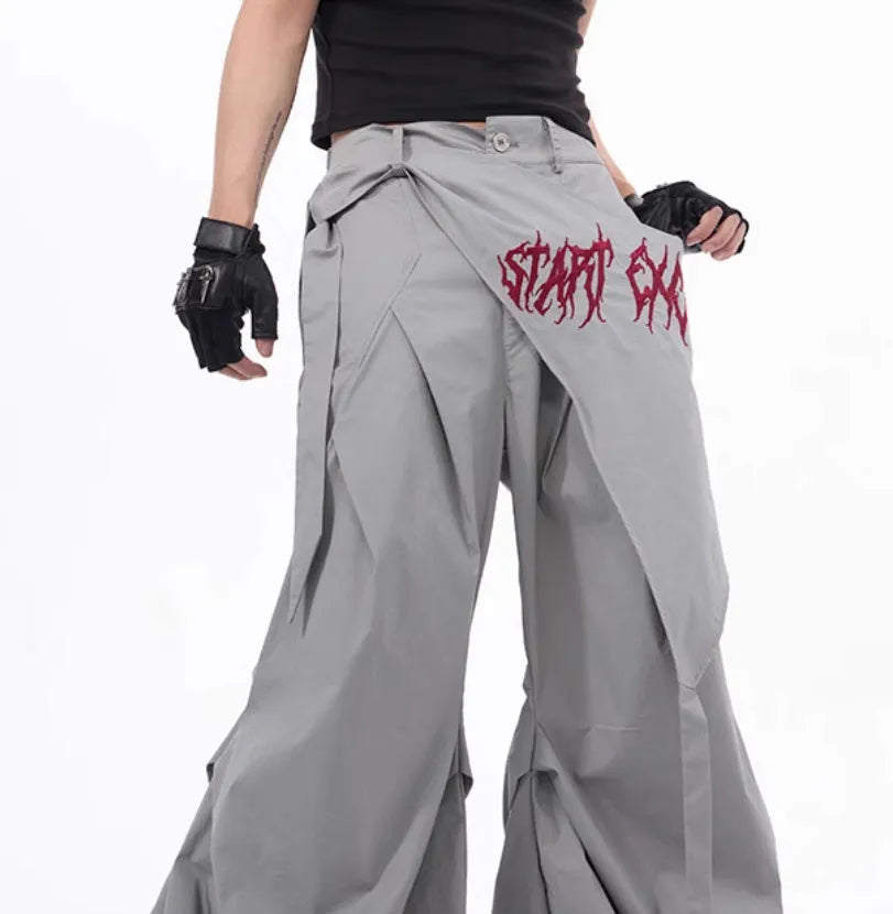 Korean style wide-leg pants for boys in black and grey colour options