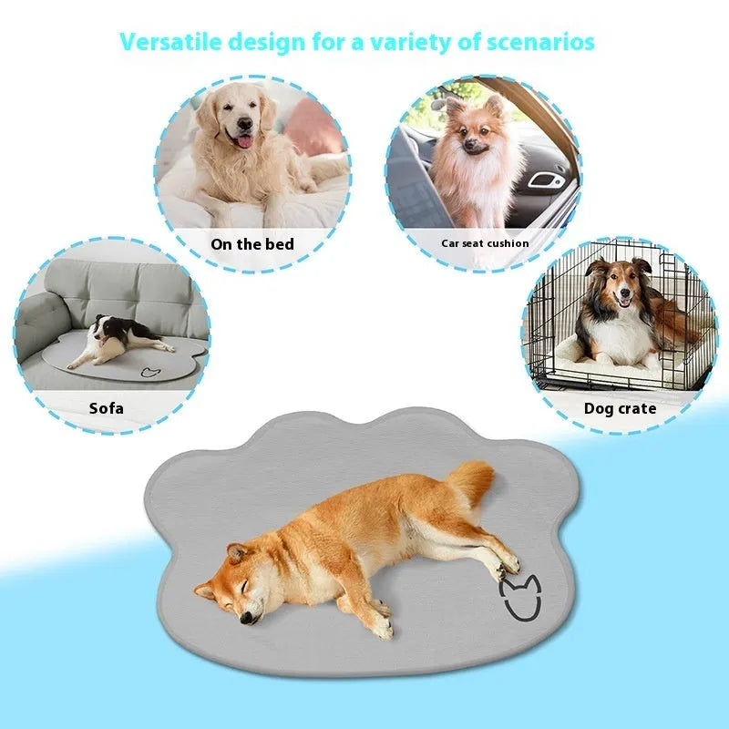 Ice silk pet cooling mat with dog head shaped design in light grey colour