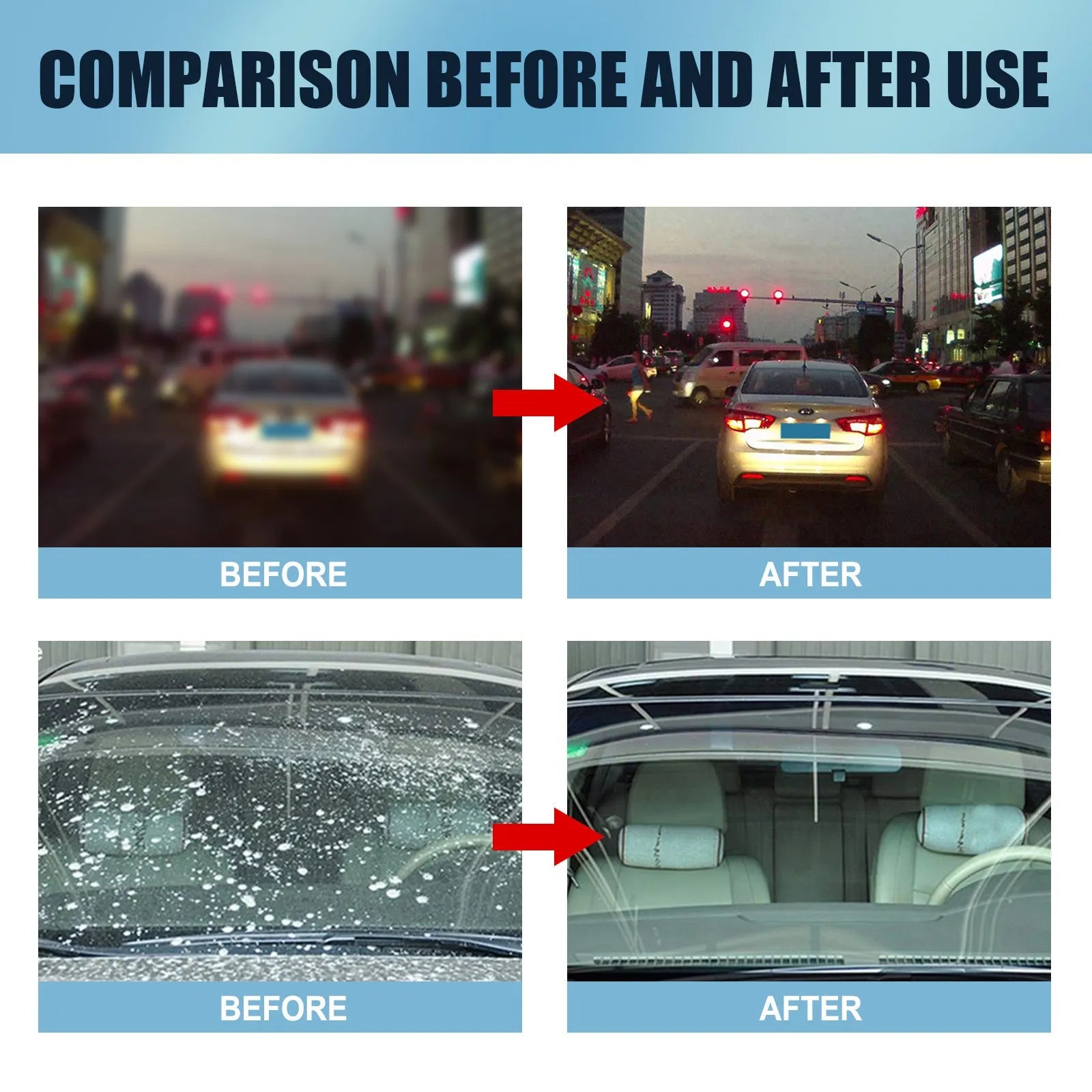 Blue car window oil film remover with soft sponge brush for glass cleaning and hydrophobic protection