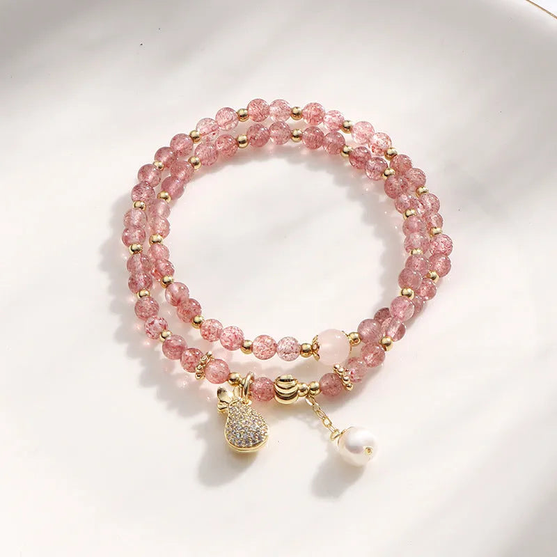 Natural strawberry quartz crystal bracelet with geometric shape beads for women