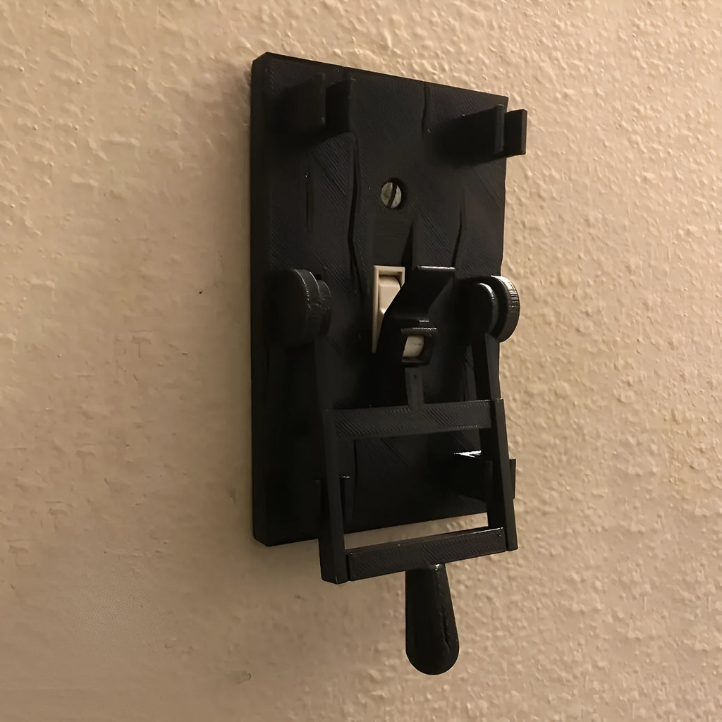 Retro-style white mechanical light switch with single control, made from PLA plastic.