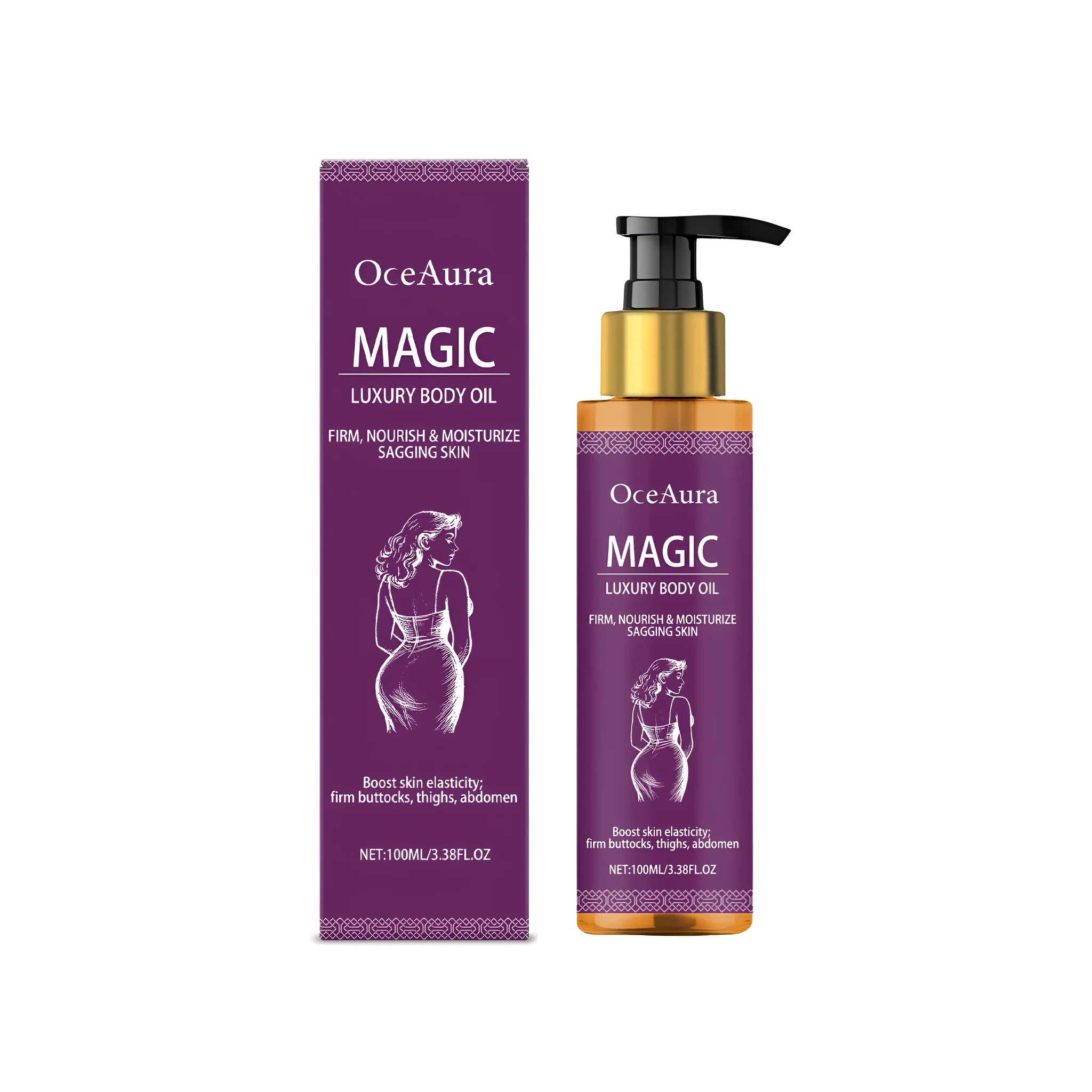 100ml bottle of luxury body oil with natural botanical ingredients including sweet almond and lavender oil
