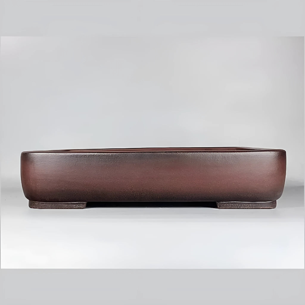 Handmade antique rectangular purple clay flower pot showing traditional finish and substantial size.