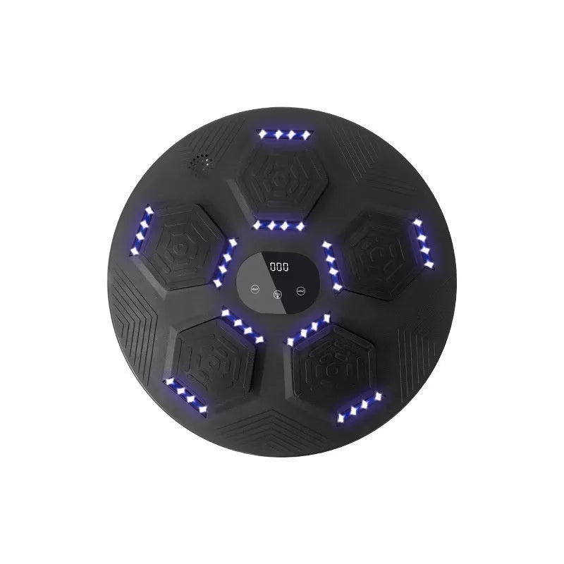 Smart music boxing machine hanging on wall with black PU surface and gloves