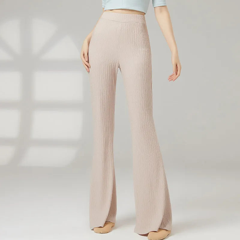 Women's solid colour polyester dance practice trousers for classical and sports dance.