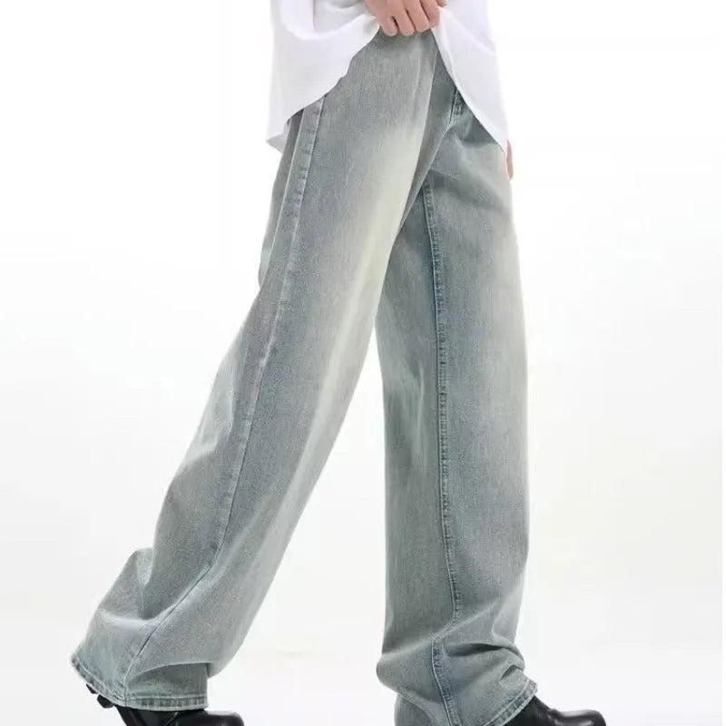 Blue retro trousers with loose casual fit and elastic waistband made from rabbit fur fabric