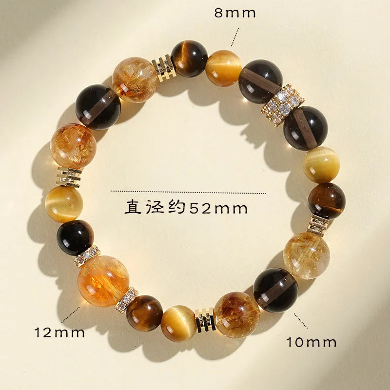 Women's natural yellow tower string crystal bracelet with 10mm Jinba beads